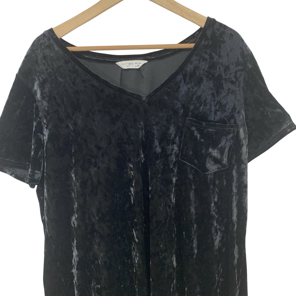 Spring Mercer Black Crushed Velvet Legging Tee V-Neck Shirt Pocket XL Gothic